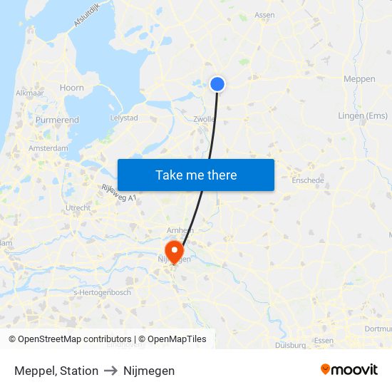 Meppel, Station to Nijmegen map