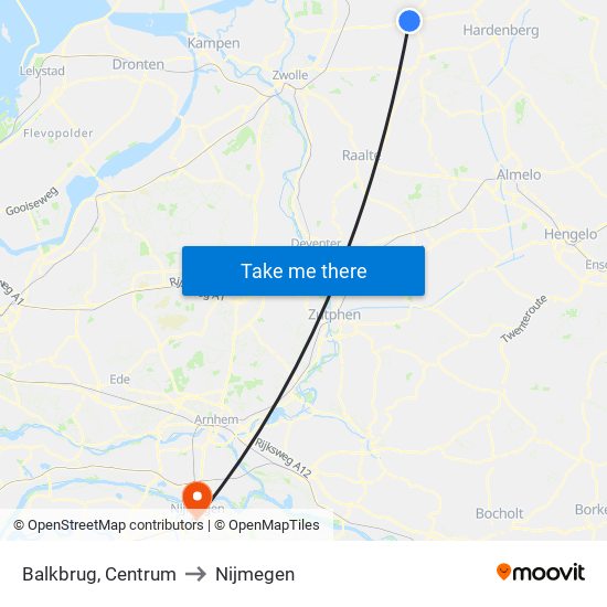 Balkbrug, Centrum to Nijmegen map