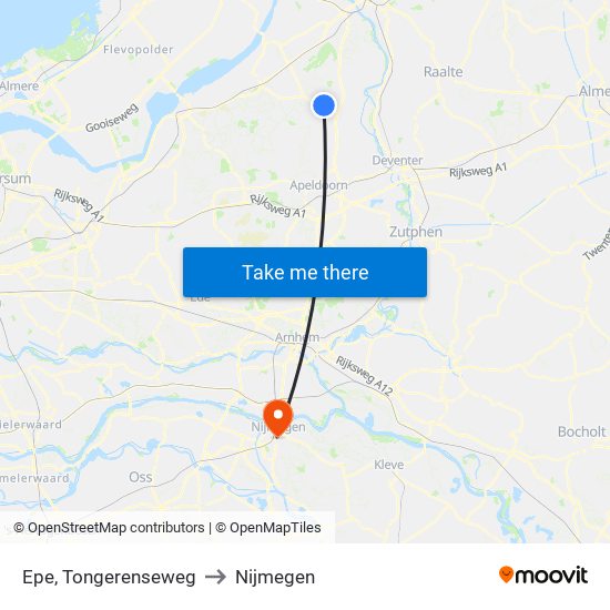 Epe, Tongerenseweg to Nijmegen map