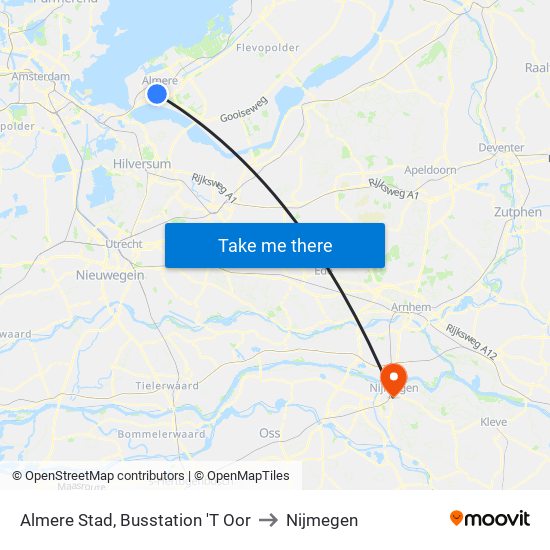 Almere Stad, Busstation 'T Oor to Nijmegen map