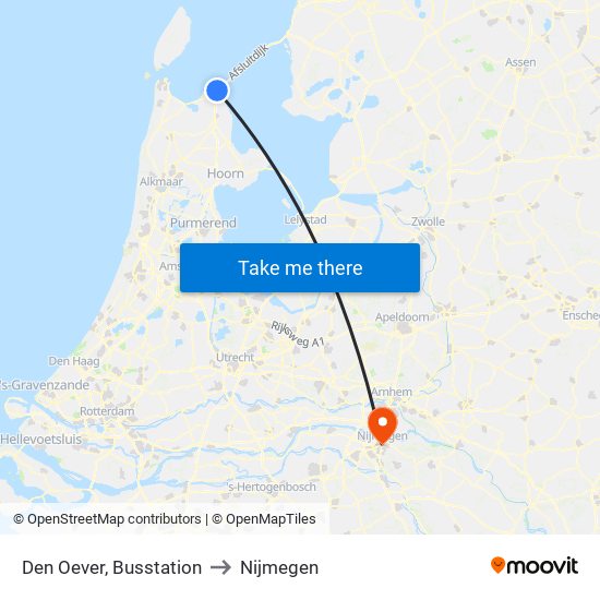 Den Oever, Busstation to Nijmegen map