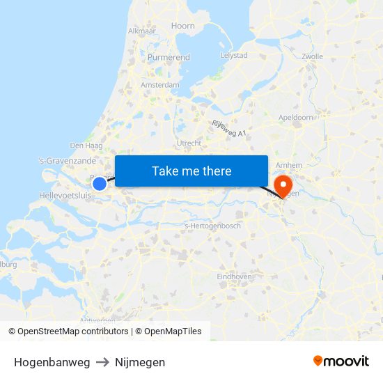 Hogenbanweg to Nijmegen map