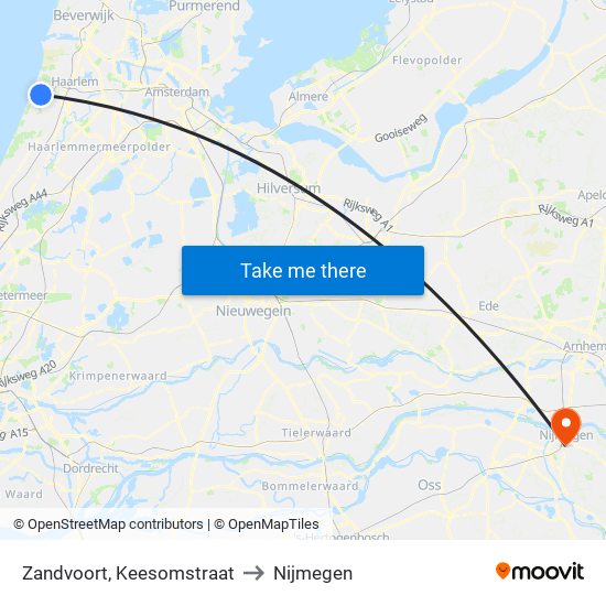 Zandvoort, Keesomstraat to Nijmegen map