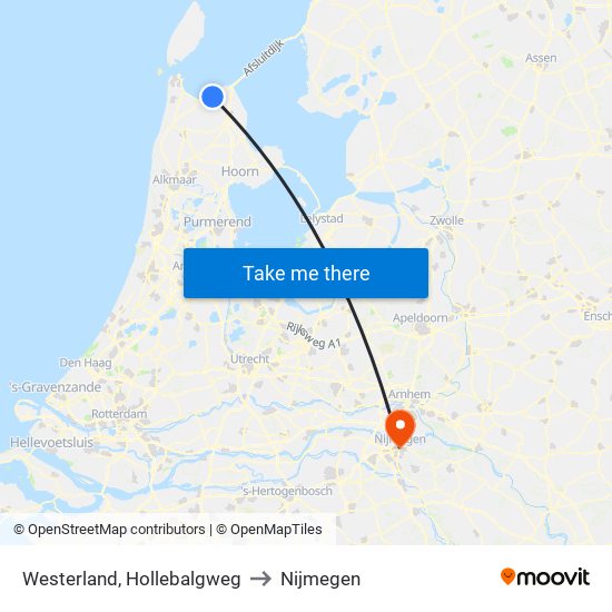 Westerland, Hollebalgweg to Nijmegen map