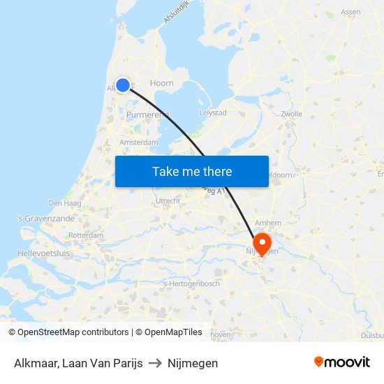 Alkmaar, Laan Van Parijs to Nijmegen map