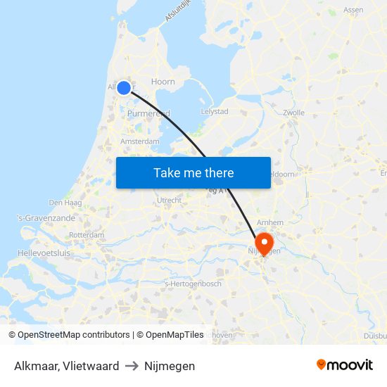 Alkmaar, Vlietwaard to Nijmegen map