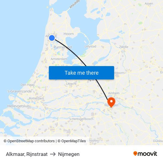 Alkmaar, Rijnstraat to Nijmegen map