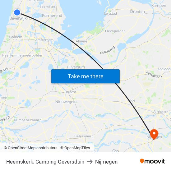 Heemskerk, Camping Geversduin to Nijmegen map