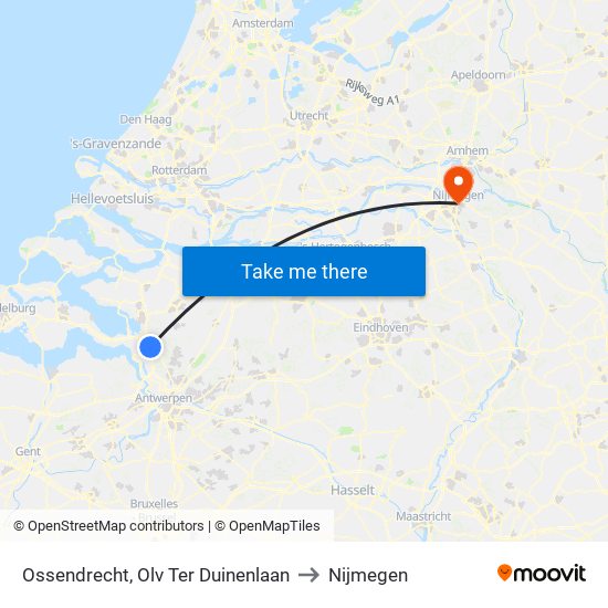 Ossendrecht, Olv Ter Duinenlaan to Nijmegen map