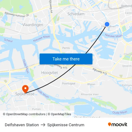 Delfshaven Station to Spijkenisse Centrum map