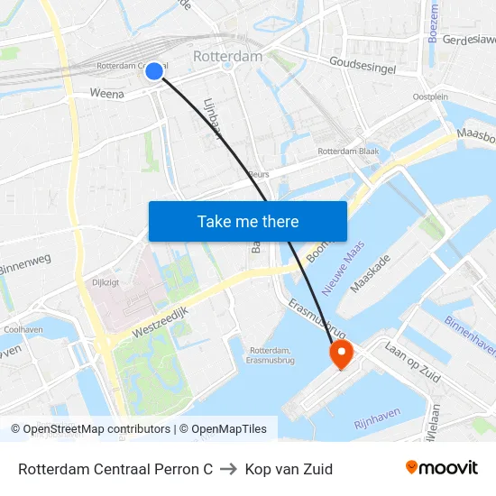 Rotterdam Centraal Perron C to Kop van Zuid map