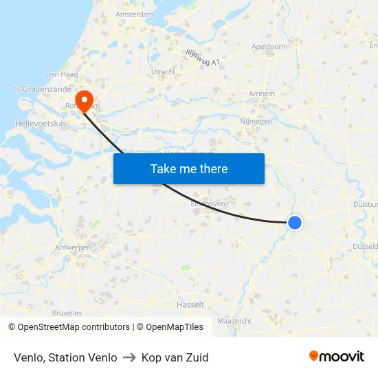 Venlo, Station Venlo to Kop van Zuid map