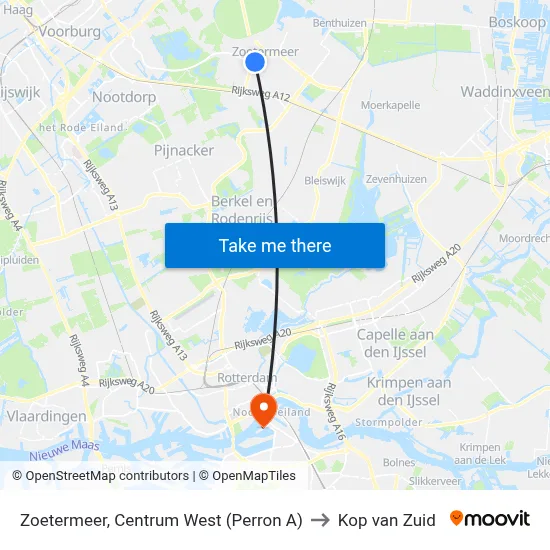 Zoetermeer, Centrum West (Perron A) to Kop van Zuid map