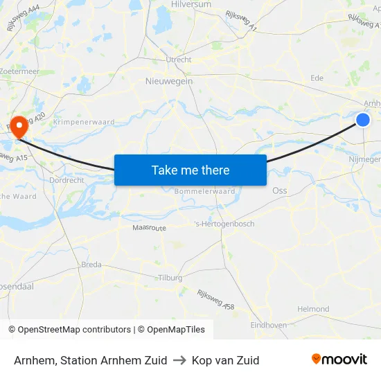 Arnhem, Station Arnhem Zuid to Kop van Zuid map