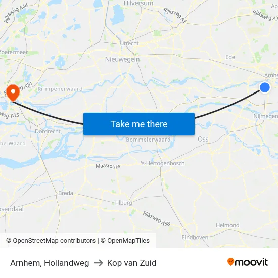 Arnhem, Hollandweg to Kop van Zuid map