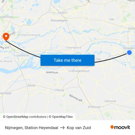 Nijmegen, Station Heyendaal to Kop van Zuid map