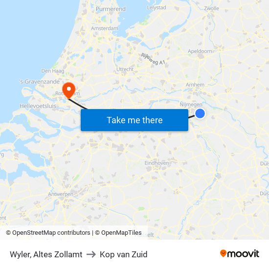 Wyler, Altes Zollamt to Kop van Zuid map