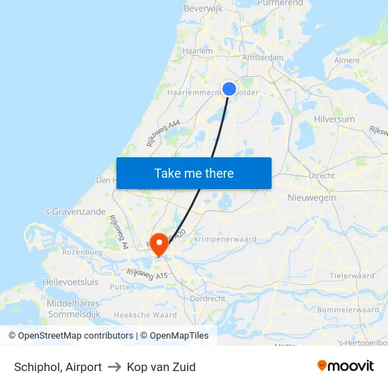 Schiphol, Airport to Kop van Zuid map