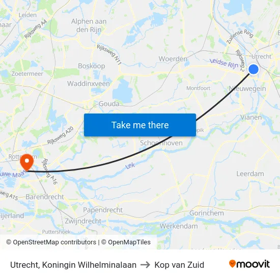 Utrecht, Koningin Wilhelminalaan to Kop van Zuid map