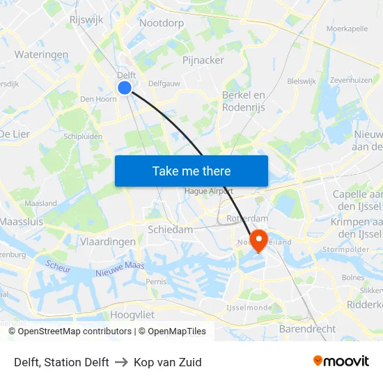 Delft, Station Delft to Kop van Zuid map