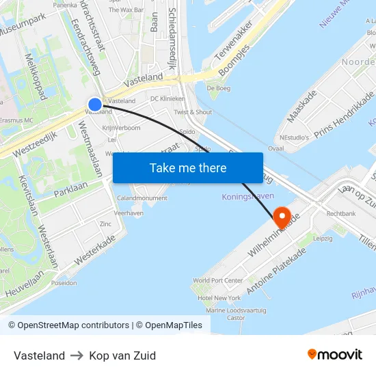 Vasteland to Kop van Zuid map