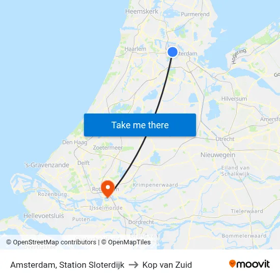 Amsterdam, Station Sloterdijk to Kop van Zuid map