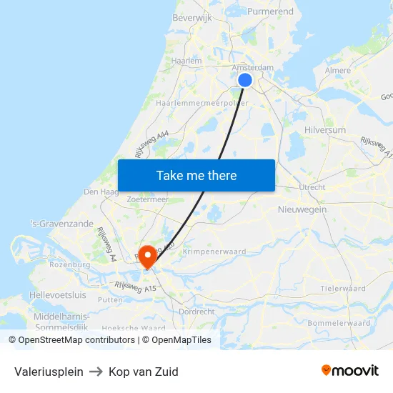 Valeriusplein to Kop van Zuid map