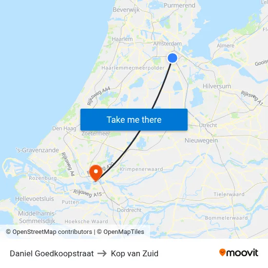 Daniel Goedkoopstraat to Kop van Zuid map