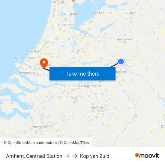 Arnhem, Centraal Station - K to Kop van Zuid map