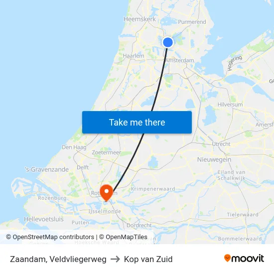 Zaandam, Veldvliegerweg to Kop van Zuid map