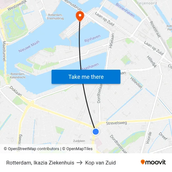 Rotterdam, Ikazia Ziekenhuis to Kop van Zuid map