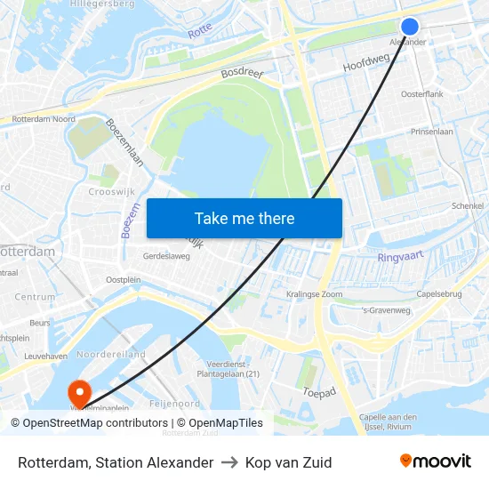 Rotterdam, Station Alexander to Kop van Zuid map