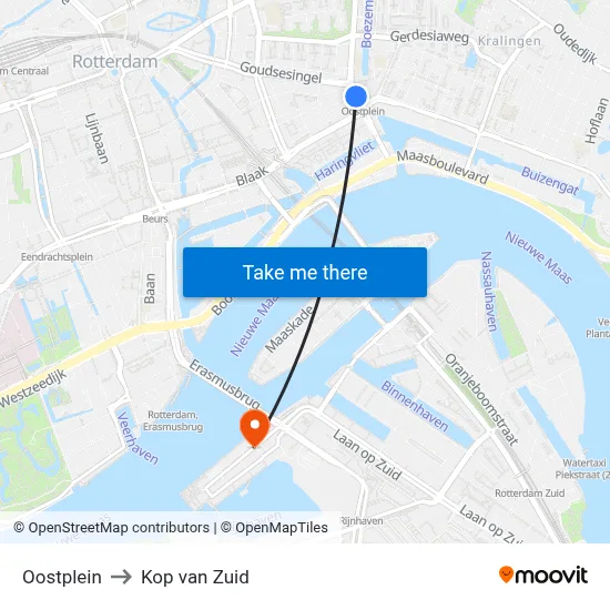 Oostplein to Kop van Zuid map