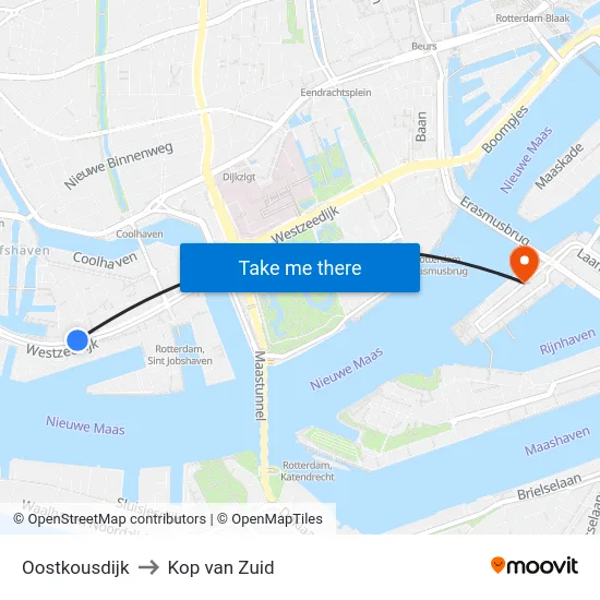 Oostkousdijk to Kop van Zuid map