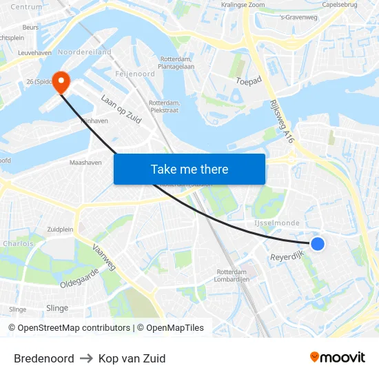 Bredenoord to Kop van Zuid map