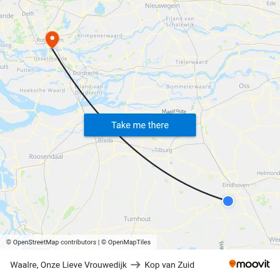 Waalre, Onze Lieve Vrouwedijk to Kop van Zuid map