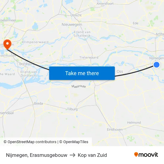 Nijmegen, Erasmusgebouw to Kop van Zuid map
