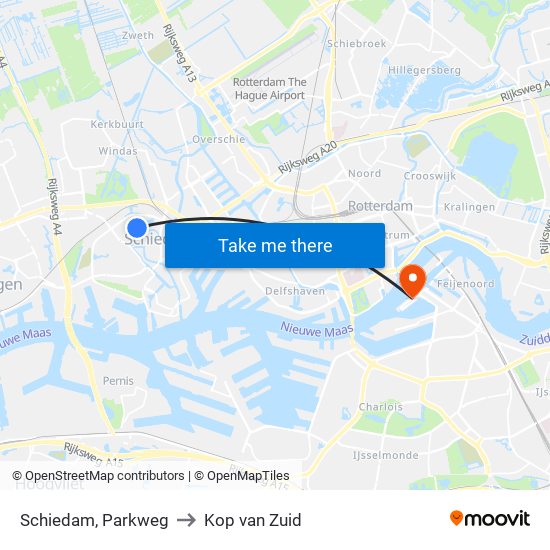 Schiedam, Parkweg to Kop van Zuid map