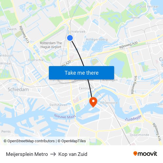 Meijersplein Metro to Kop van Zuid map