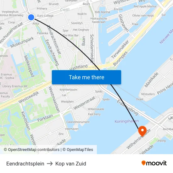 Eendrachtsplein to Kop van Zuid map