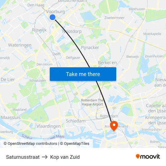 Saturnusstraat to Kop van Zuid map