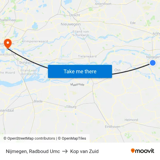 Nijmegen, Radboud Umc to Kop van Zuid map
