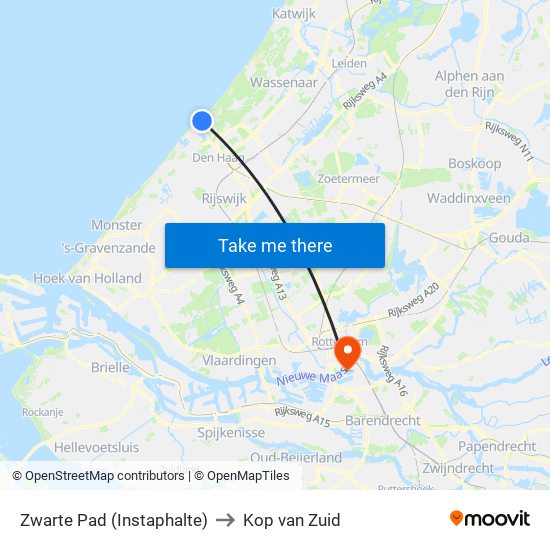 Zwarte Pad (Instaphalte) to Kop van Zuid map