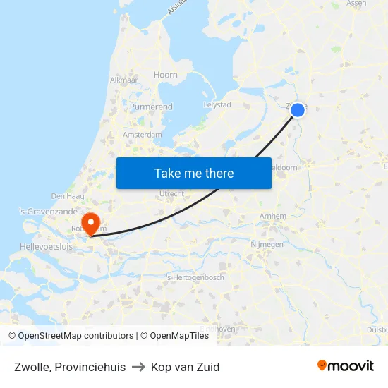 Zwolle, Provinciehuis to Kop van Zuid map
