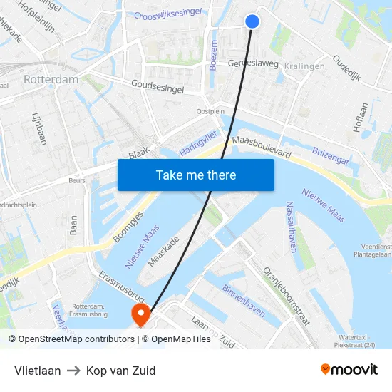 Vlietlaan to Kop van Zuid map