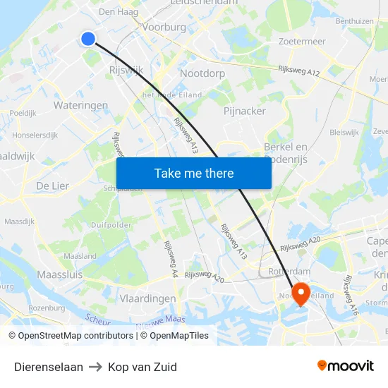 Dierenselaan to Kop van Zuid map