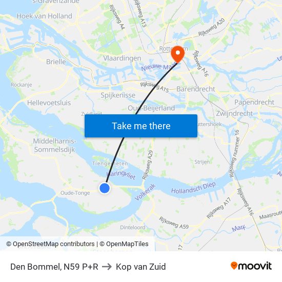 Den Bommel, N59 P+R to Kop van Zuid map