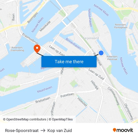 Rose-Spoorstraat to Kop van Zuid map