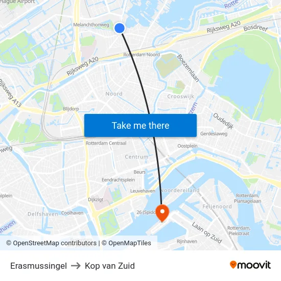 Erasmussingel to Kop van Zuid map