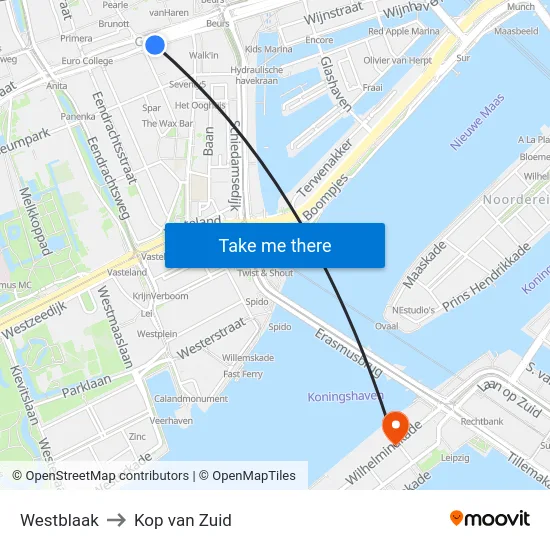 Westblaak to Kop van Zuid map